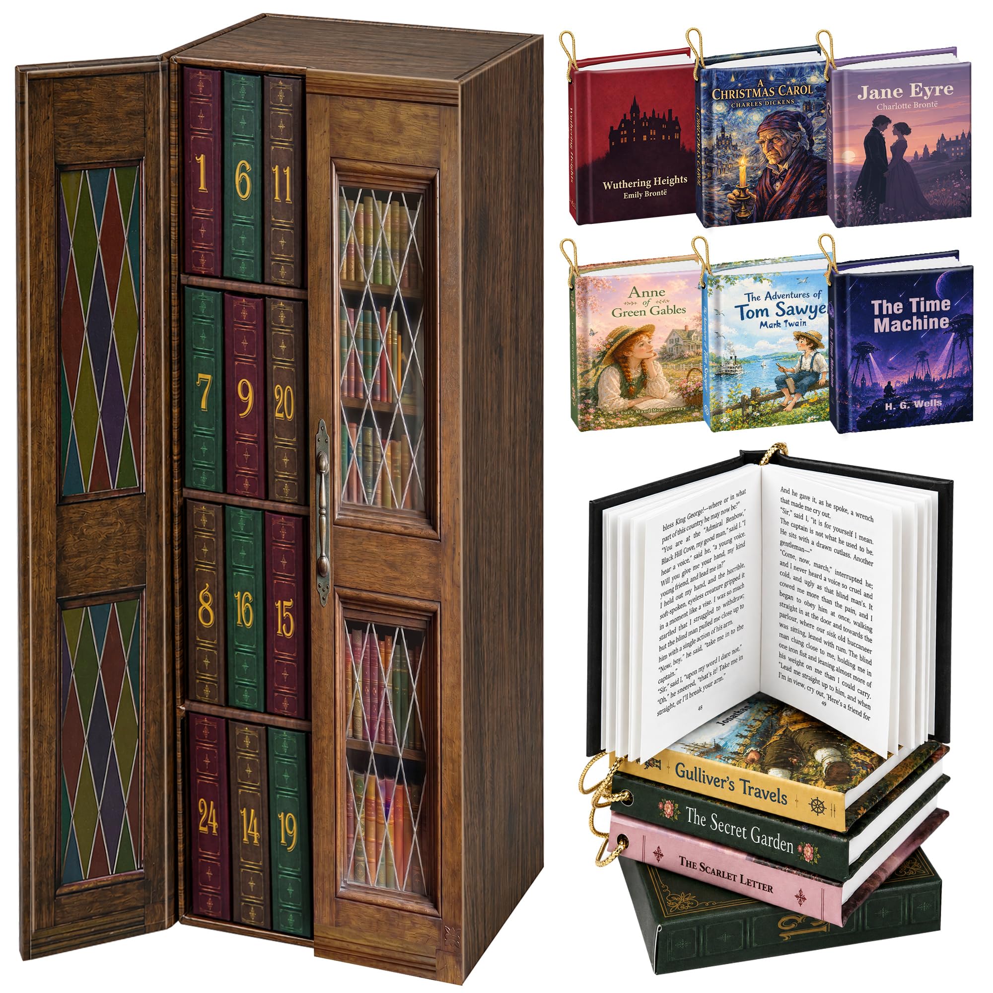 Mini Book Advent Calendar 2026 for Book Lovers, Christmas Tree Decor Books | 24 Handcrafted Readable Hardcover Classics, Mini Bookcase with Magnetic Closure, Collectible Gift for Adults & Teens "