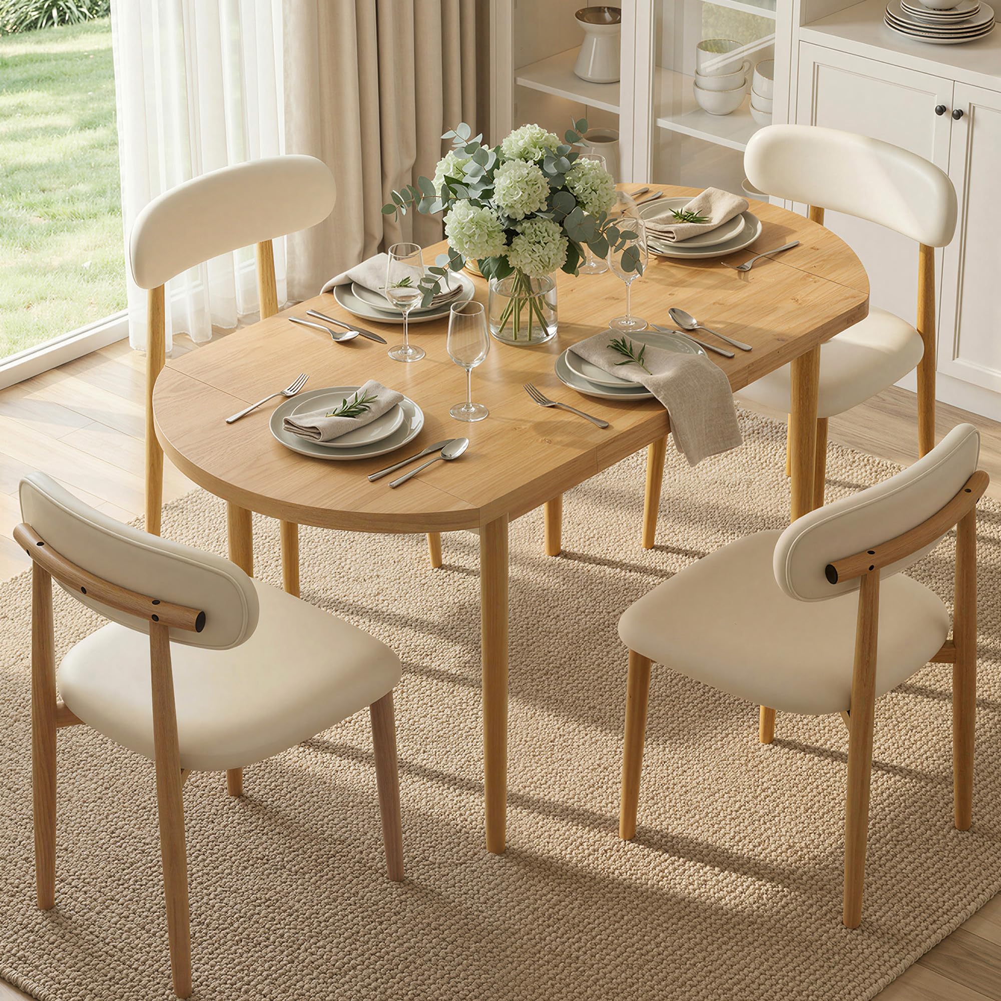 Extendable Dining Table Set with Four Chairs
