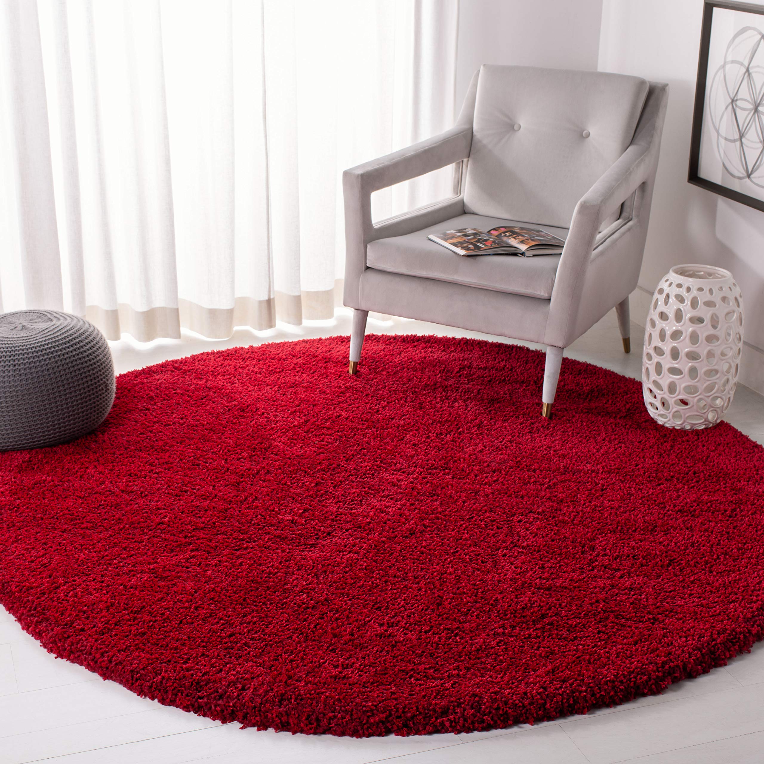 SAFAVIEH California Shag Collection Area Rug - 6'7" Round, Red, Non-Shedding & Easy to Clean, Ultra Plush Thick Pile, Ideal for Living Room, Bedroom,