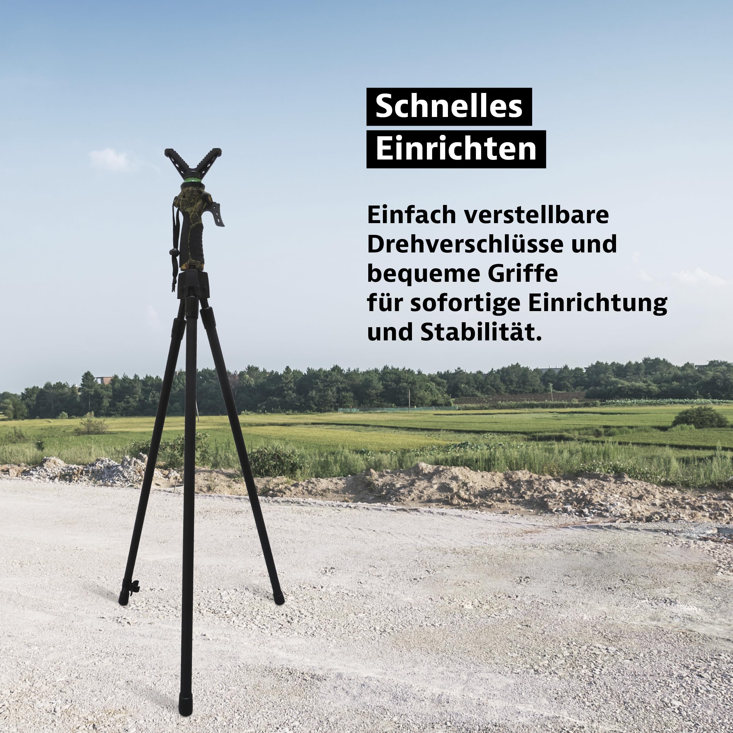 Royal Hunter® - Zielstock für Jäger - Tripod Dreibein GEN 3 – V-Joke Gewehrauflage - Pirschstock und Schießstock für perfekte Balance für präzises Zielen- stufenlos verstellbar von 100cm bis 160cm