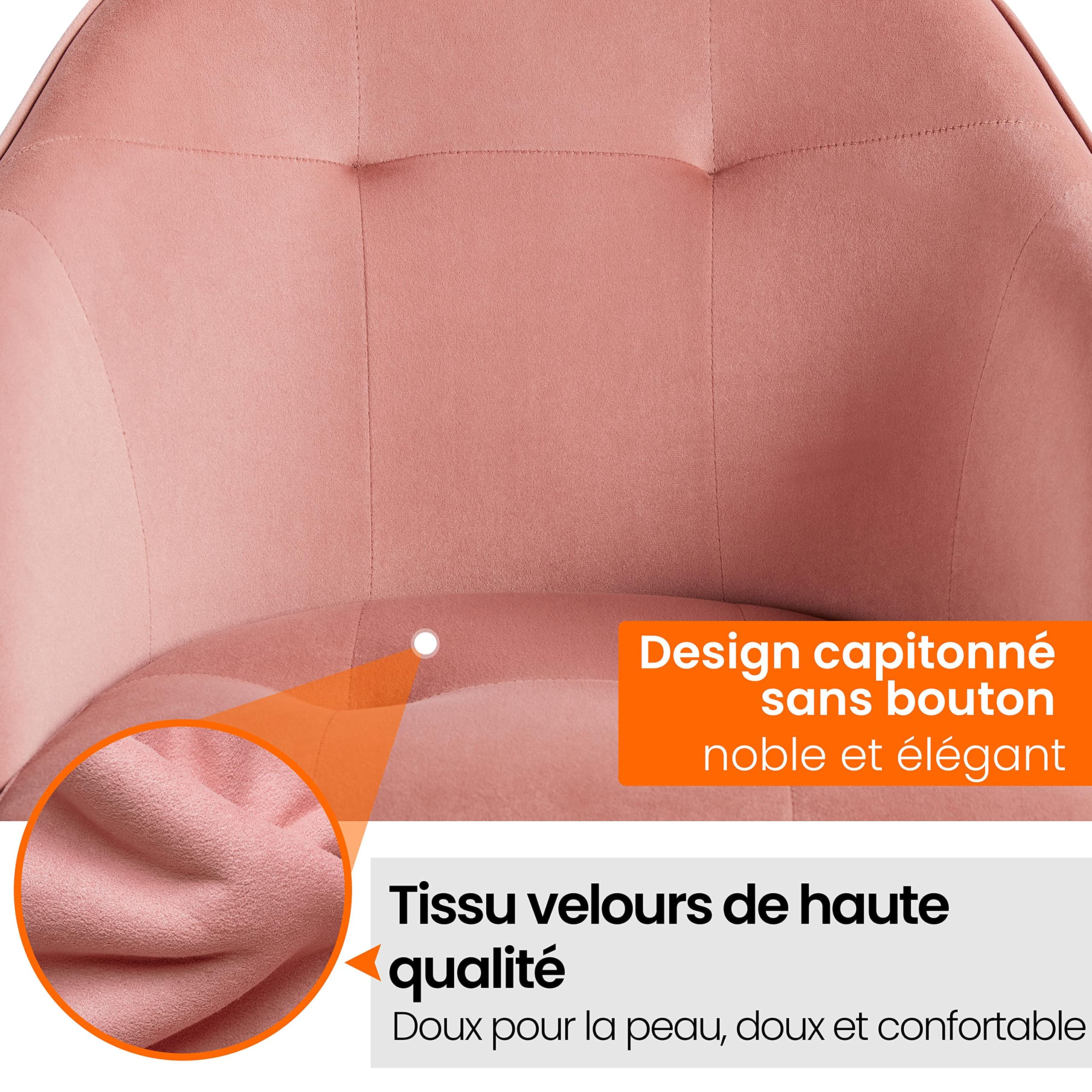 Abician Chaise de Bureau en Tissu Effet Velours Fauteuil de Bureau sur roulettes à 360° Réglable en Hauteur Cadre en Métal Charge Maximale de 136 kg Domicile Bibliothèque Rose