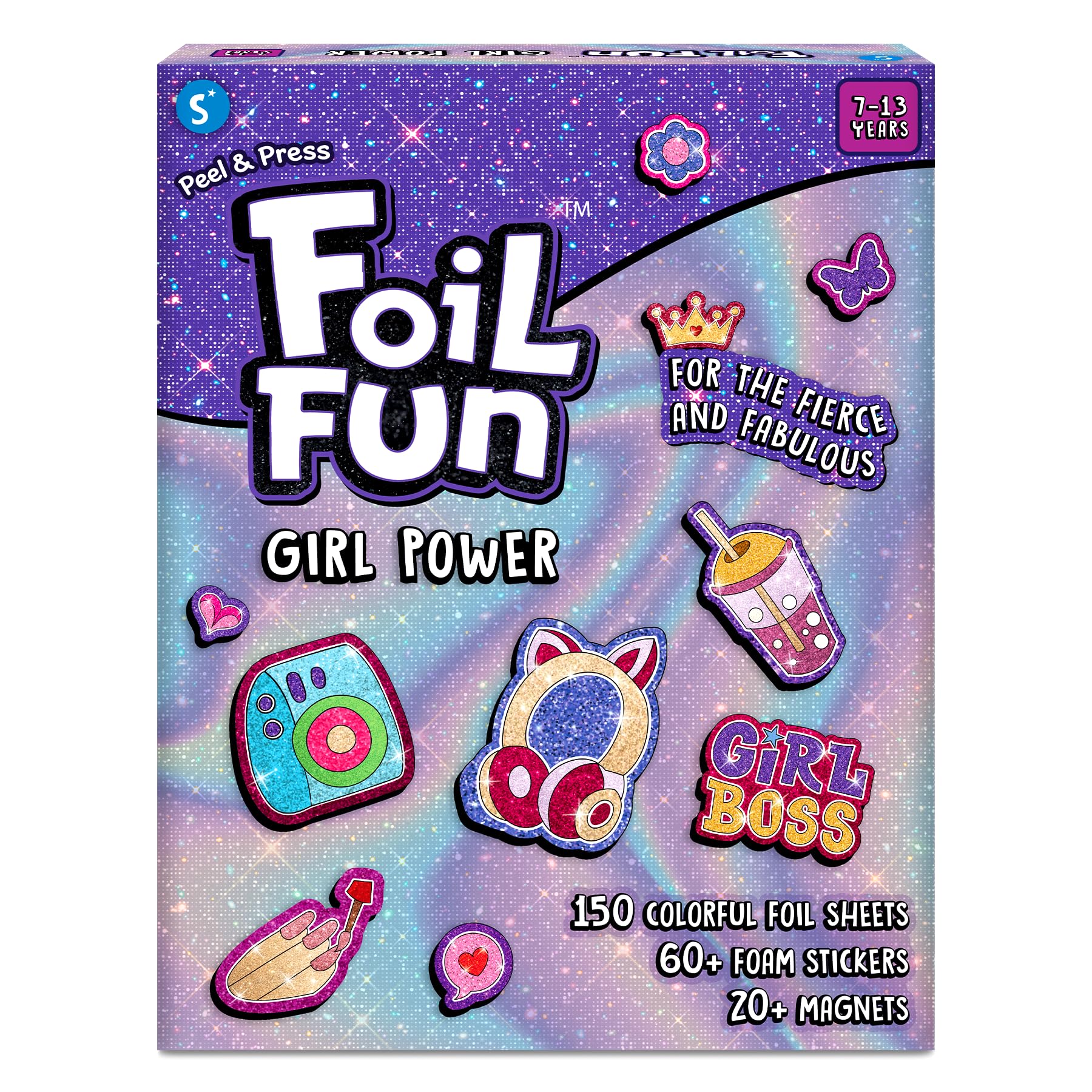 Skillmatics Foil Fun - Girl Power, 20+ DIY Foil Art Magnets, Mess-Free Craft Kit, 60+ Foam Stickers, Creative Activity for Girls, Kids, Tweens, Teens (Ages 7-13), Gifts, Travel, Party Favor