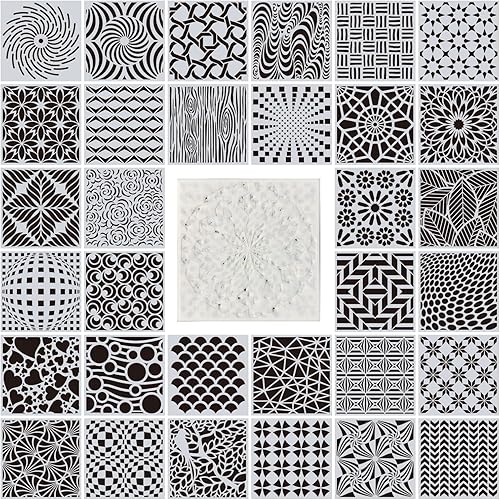 Miniatura 7 de Paquete de 32 plantillas geométricas de 8 x 8 pulgadas, plantillas de pintura de mandala para álbumes de recortes, azulejos de galletas, muebles,