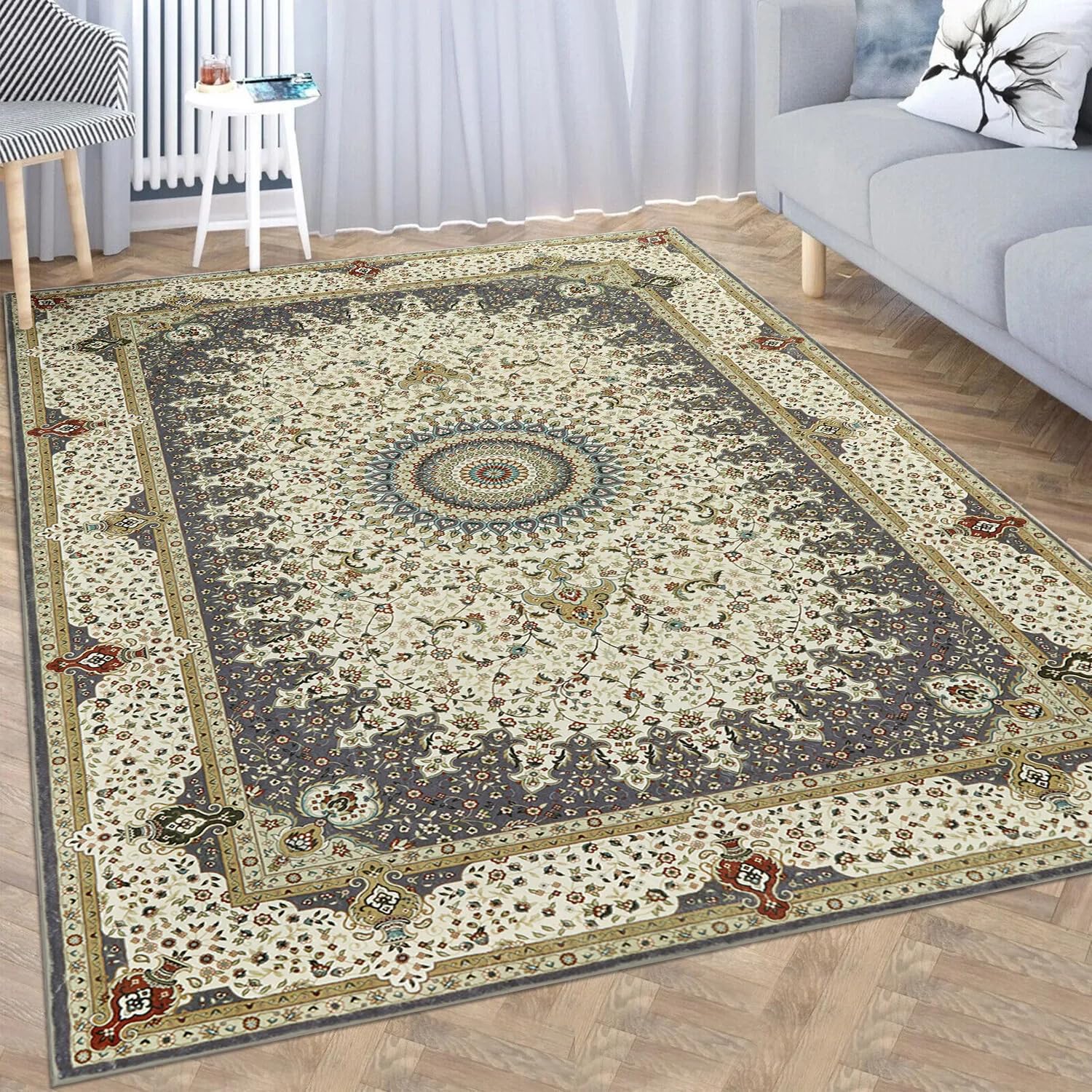 Imperial Rooms Rugs Living Room 120 x 170 cm Traditional Design Vintage Rug for Bedroom – Fluffy Large Grey Area Rugs - Easy to Clean Non Slip Washable Rug Office, Kids Room (Willow Grey)