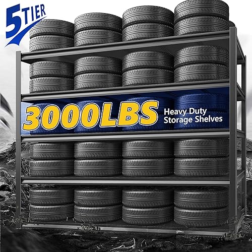 Miniatura 4 de REIBII Estantería de garaje de 48.2 pulgadas de ancho, estantes de almacenamiento de 3000 libras, estante de metal ajustable resistente, estantes de