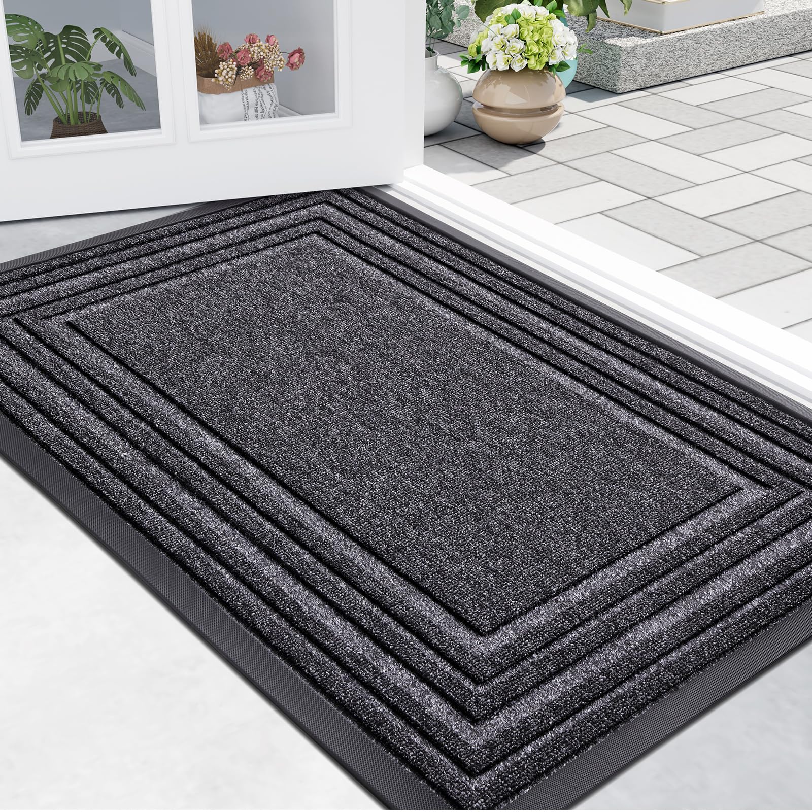 Buganda Front Door Mat Indoor Outdoor Entrance, Non-Slip Natural Rubber Doormats, Easy Clean, Low Profile, Dirt Trapper Entryway Floor Mats for