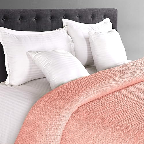 Miniatura 4 de GLAMBURG Manta térmica 100% algodón, manta de gofre transpirable, tamaño Queen, todas las estaciones, color melocotón