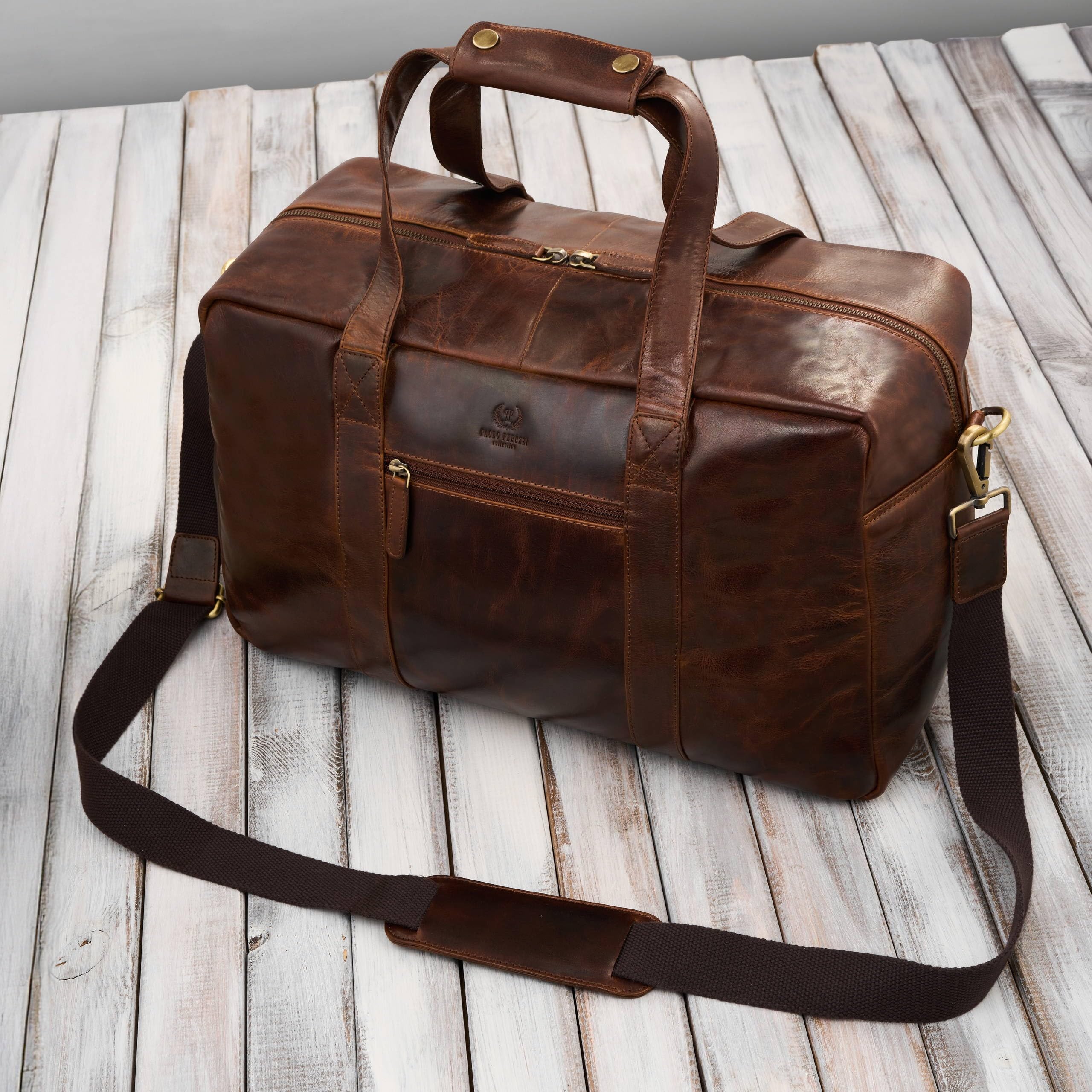Torba podróżna męska skórzana duża pojemna koniakowa Paolo Peruzzi SL-10-CG