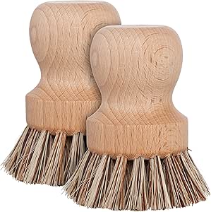 REDECKER Natural Fiber Bristle Pot Brush - Untreated Beechwood Handle - Heat-Resistant Union Fiber Head for Cleaning Pots, Pans and More - 2-1/2 inch Diameter - Set of 2 - Boar Bristle Dish Brush