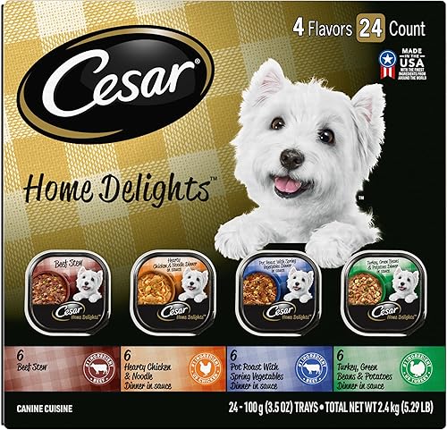 Cesar - Paquete de 24 latas de alimento húmedo para perro diferentes sabores gourmet olla de asado y más
