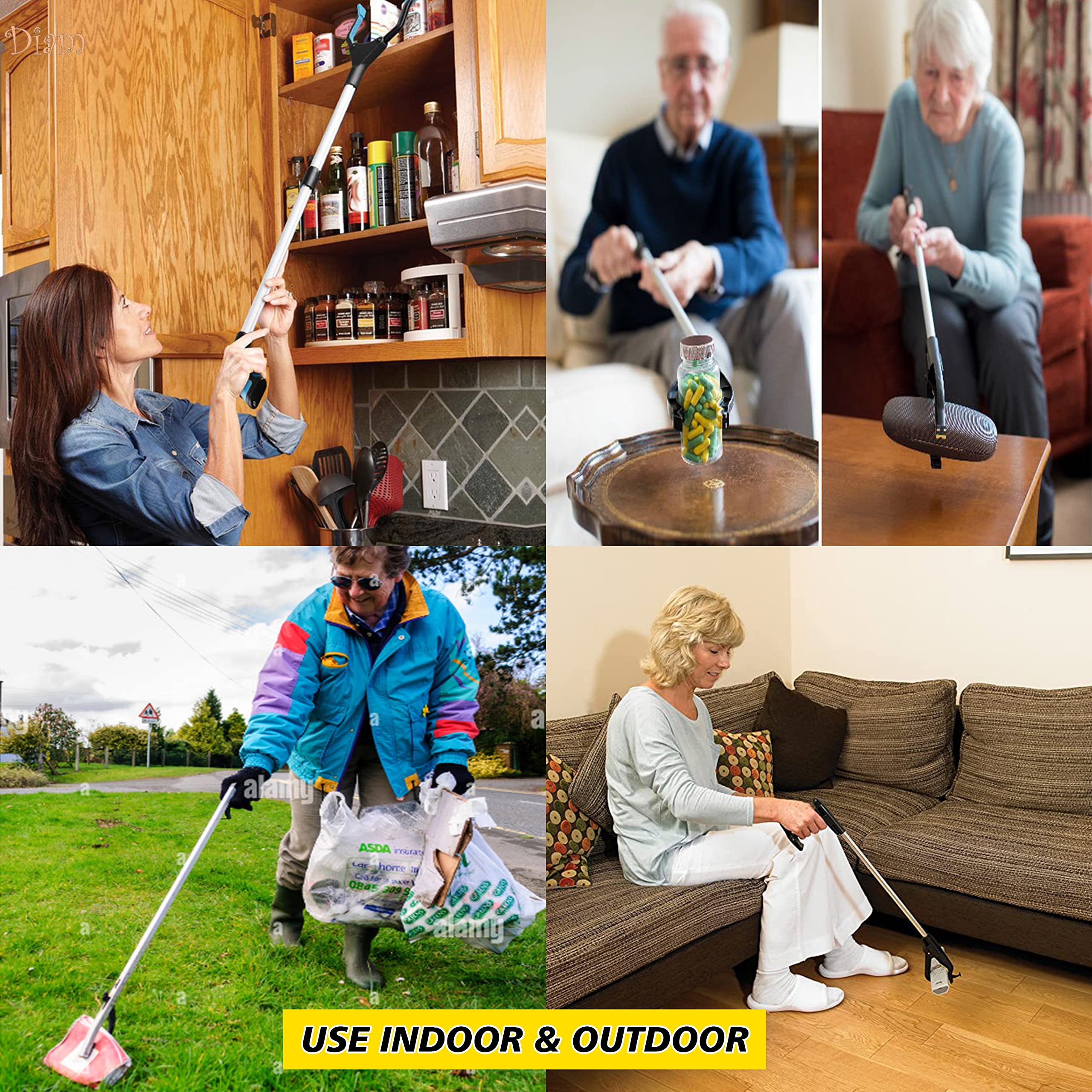 Ramasse-litière de qualité supérieure de 81,3 cm avec chausse-pied, bâton de préhension polyvalent pour aide à la mobilité réduite, aide à la mobilité, aide aux personnes handicapées, aide à la