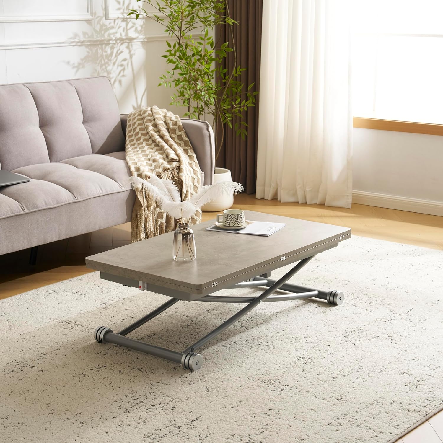 感謝祭！赤字価格！テーブル 天板が2倍に広がるガス圧昇降テーブル GRAY テーブル 天板が2倍に広がるガス圧昇降テーブル 最新