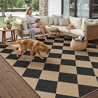 5x7 Checkered Easy Jute Area Rug for Living Room Checkerboard Washable I...