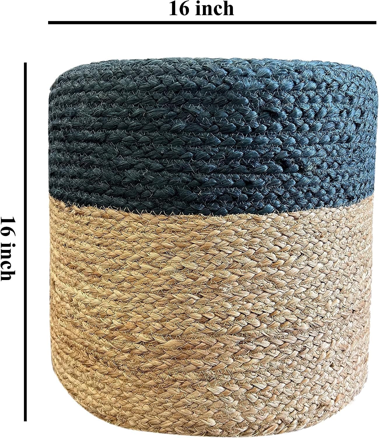 Jute Pouf Ottoman | Footrest Pouf | Hand Braided - Round Boho Pouffe - for Living Room, Bedroom, Nursery (18"x18"x12") Ivory