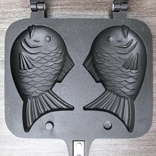 Vista 11 de Taiyaki Maker - Molde para pastel de pescado con forma de molde para tartas, molde para hacer pan, molde doble para cocinar en casa