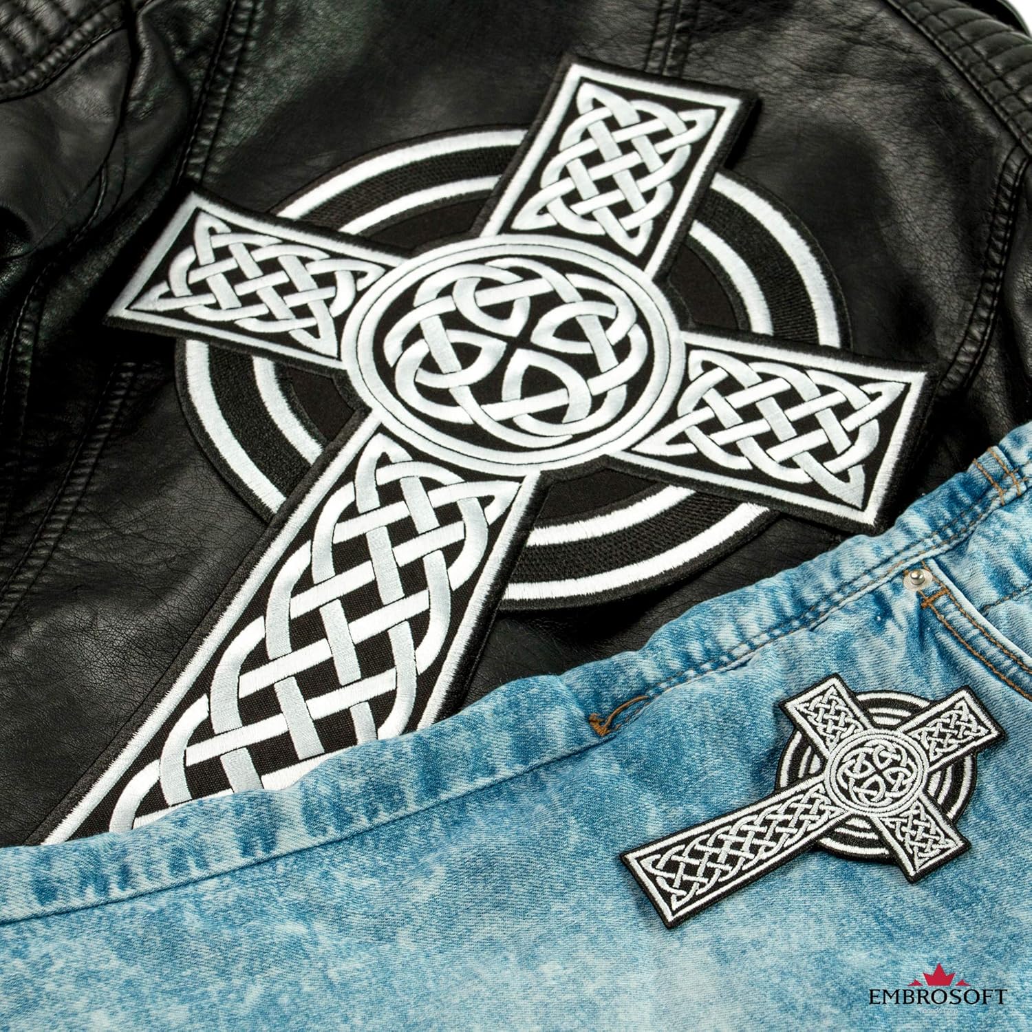 Celtic Cross Patch, Irish Christian Religious Emblem, Celtic Knot Embroidered Iron On Patch, Size: 9.9ʺ x 15.8ʺ