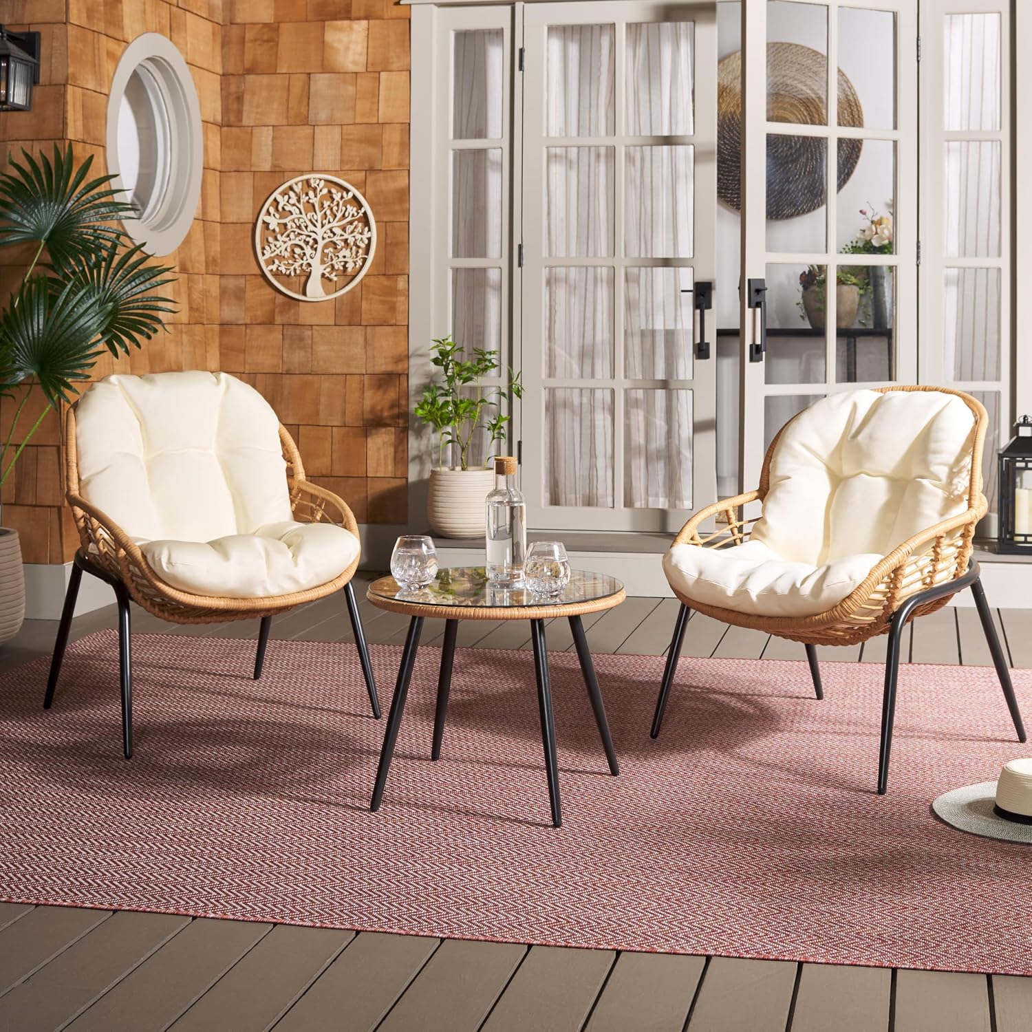 SAFAVIEH Outdoor Collection Mott Natural/Beige 3-Piece Patio Set