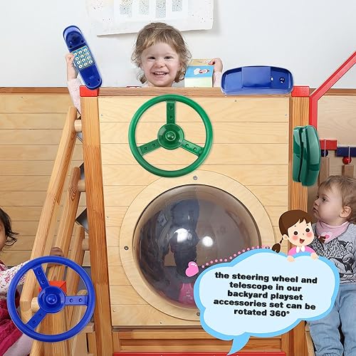 Miniatura 3 de Paquete de 4 accesorios para parque infantil al aire libre, volante, rueda de barco privado, teléfono de plástico, columpio para patio trasero, casa