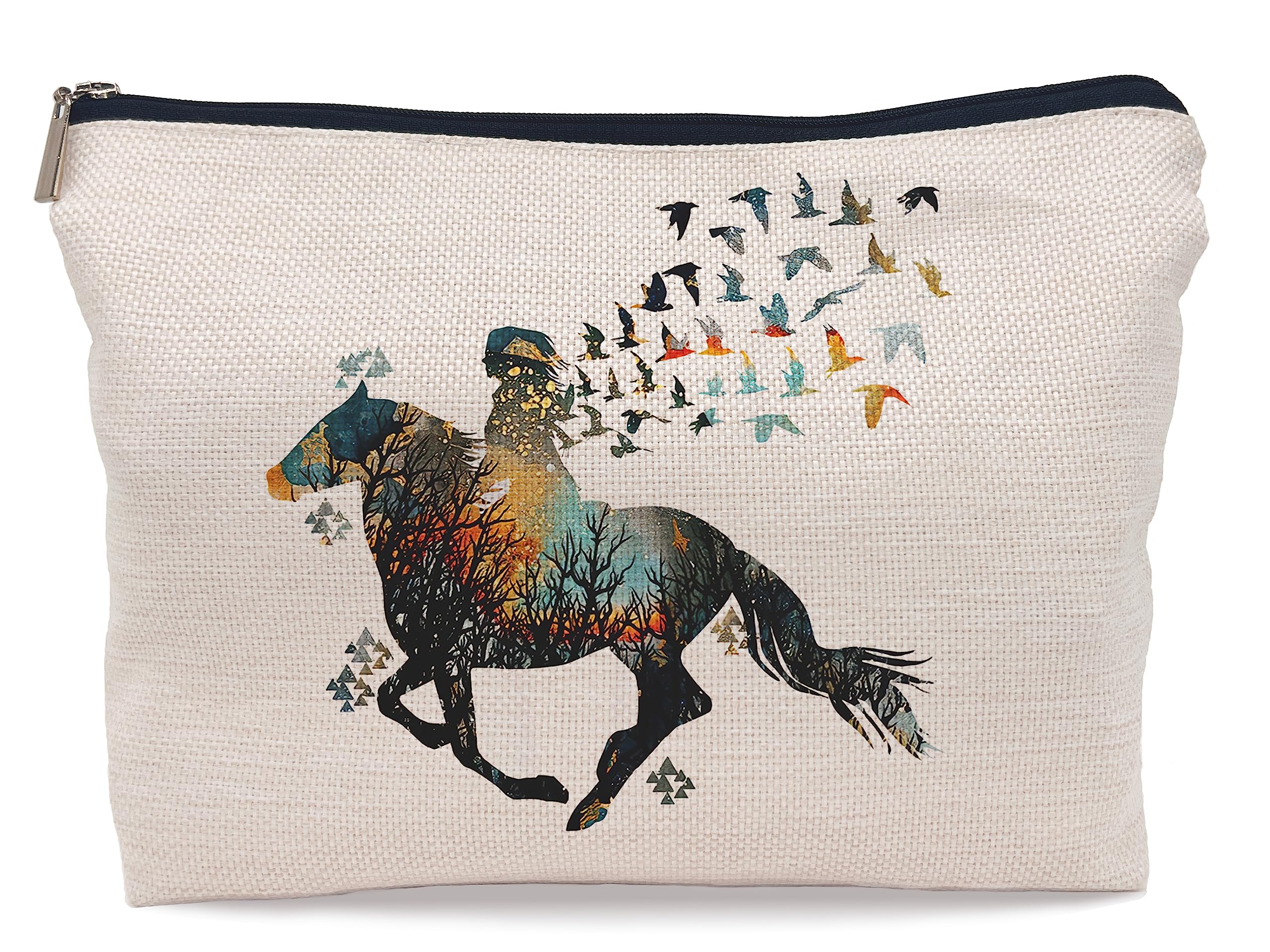 Lacosu Watercolor Girl Riding Horse Horseback with Birds Makeup Bag Cosmetic Bag Zipper Pouch Toiletry Bags,Gifts for Horse Lovers Women Girls Horse