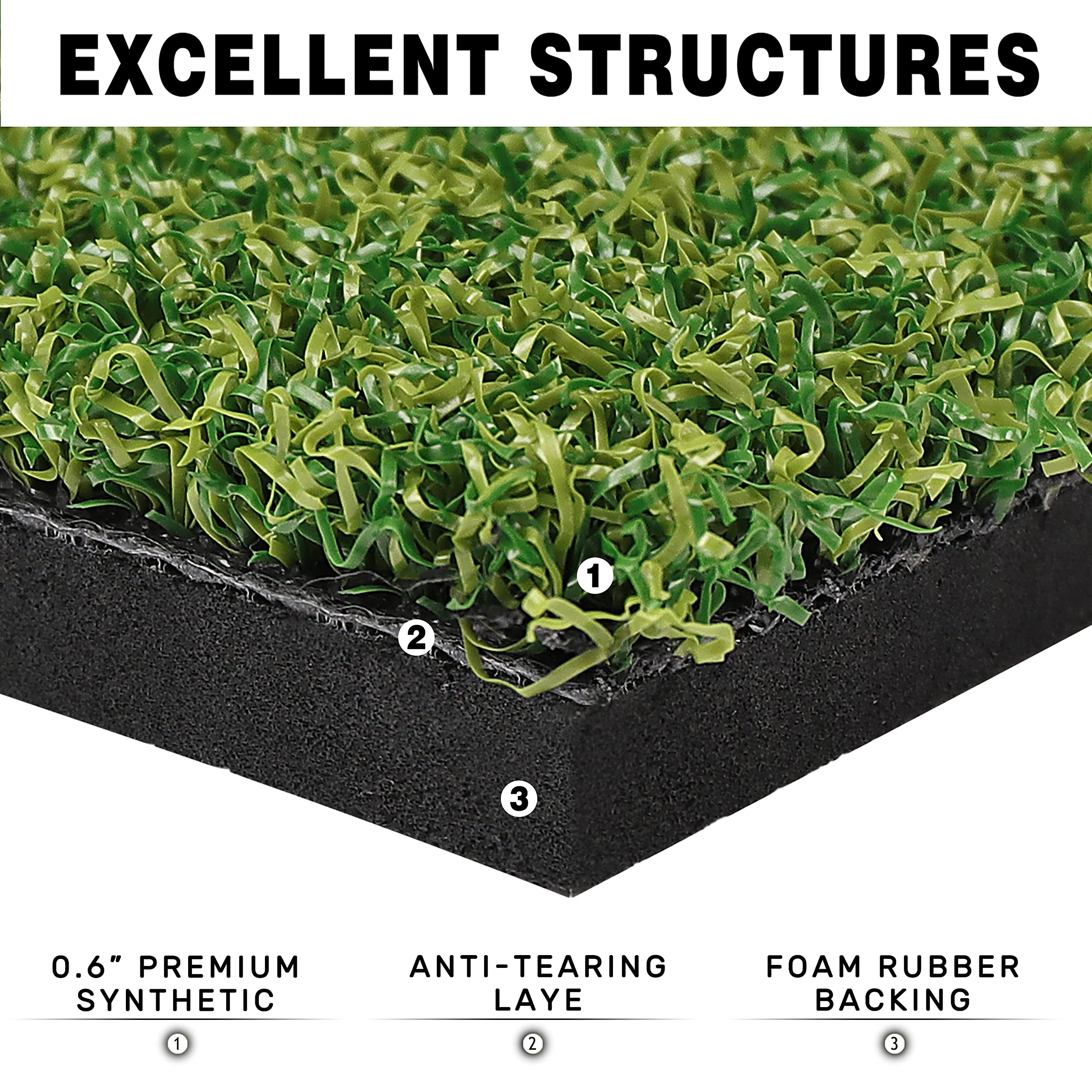 CHAMPKEY PRO Golf Hitting Mats Premium Turf with Rubber Foam Padding