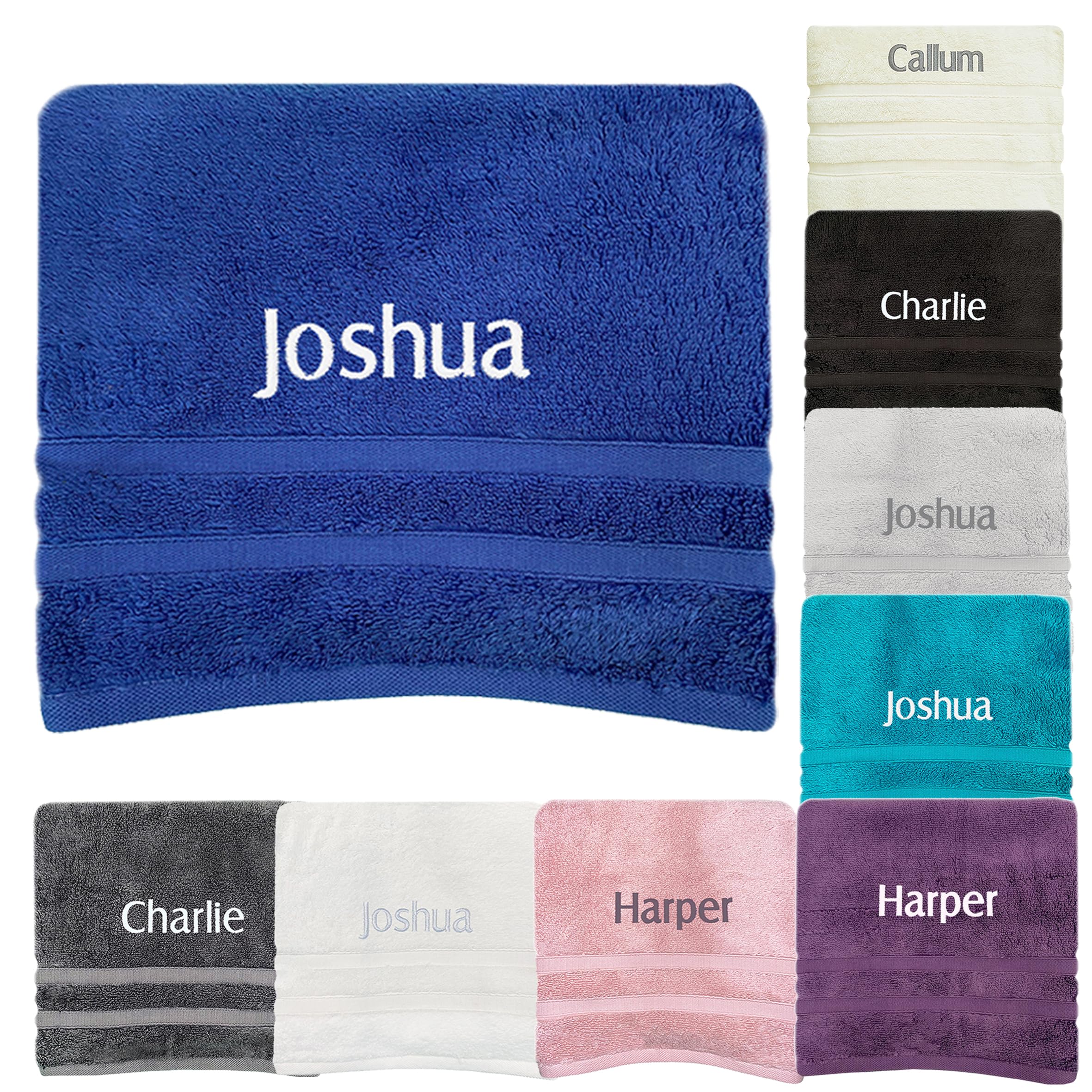 JJLC Personalised Towels Sets Bath Hand Bath Embroidered Name (Royal Blue, Jumbo Bath Sheet)