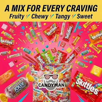 CANDYMAN 4lb Candy Variety Pack Bulk Individually Wrapped, Pinata Stuffers Party Favors for Birthday Goodie Bags, Assorted Candies, July 4th