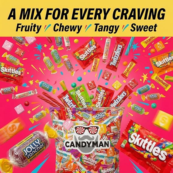 CANDYMAN 4lb Candy Variety Pack Bulk Individually Wrapped, Pinata Stuffers Party Favors for Birthday Goodie Bags, Assorted Candies, July 4th