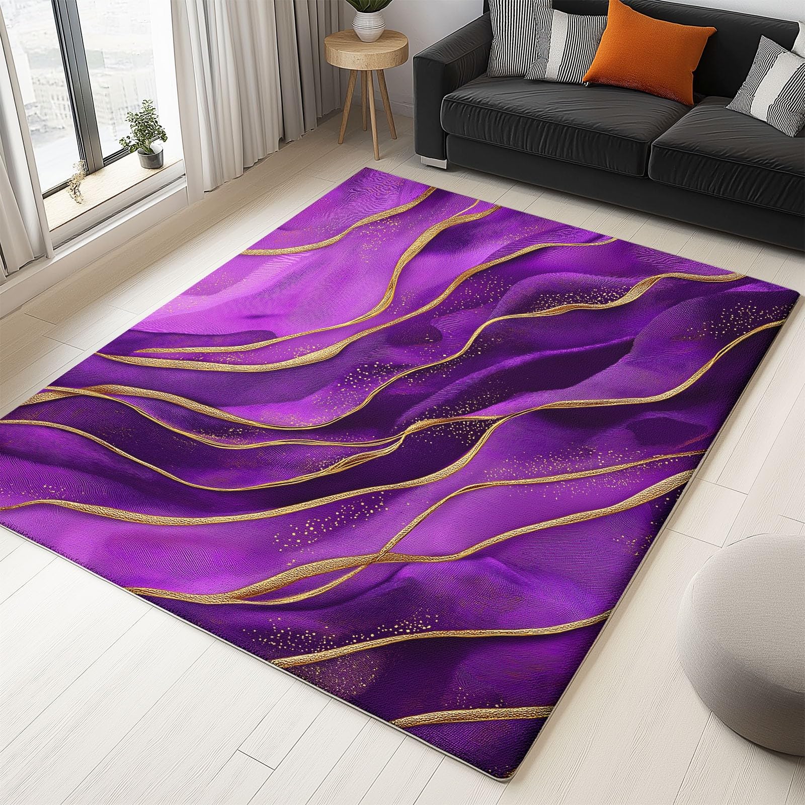 Générique Tapis De Salon 160 x 230 cm, Tapis Lavables Vagues Aquarelles Rayures avec Dos Antidérapant, Doux et Facile d'entretien, pour Cuisine Salle à Manger Bureau et Chambre Réalisme