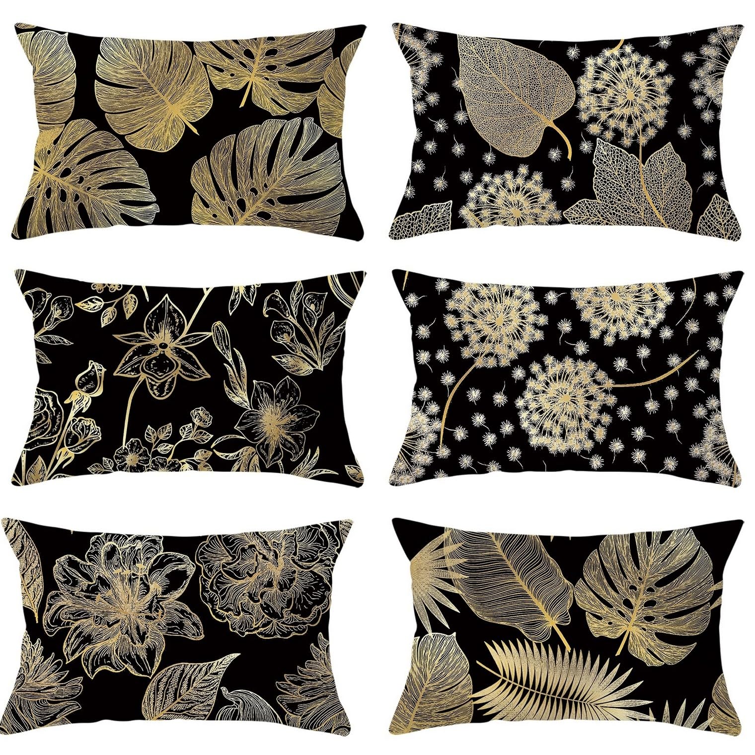 Housse de coussin de salon rectangulaire 30x50 cm, taie oreiller satin noir lot de 6 pièces