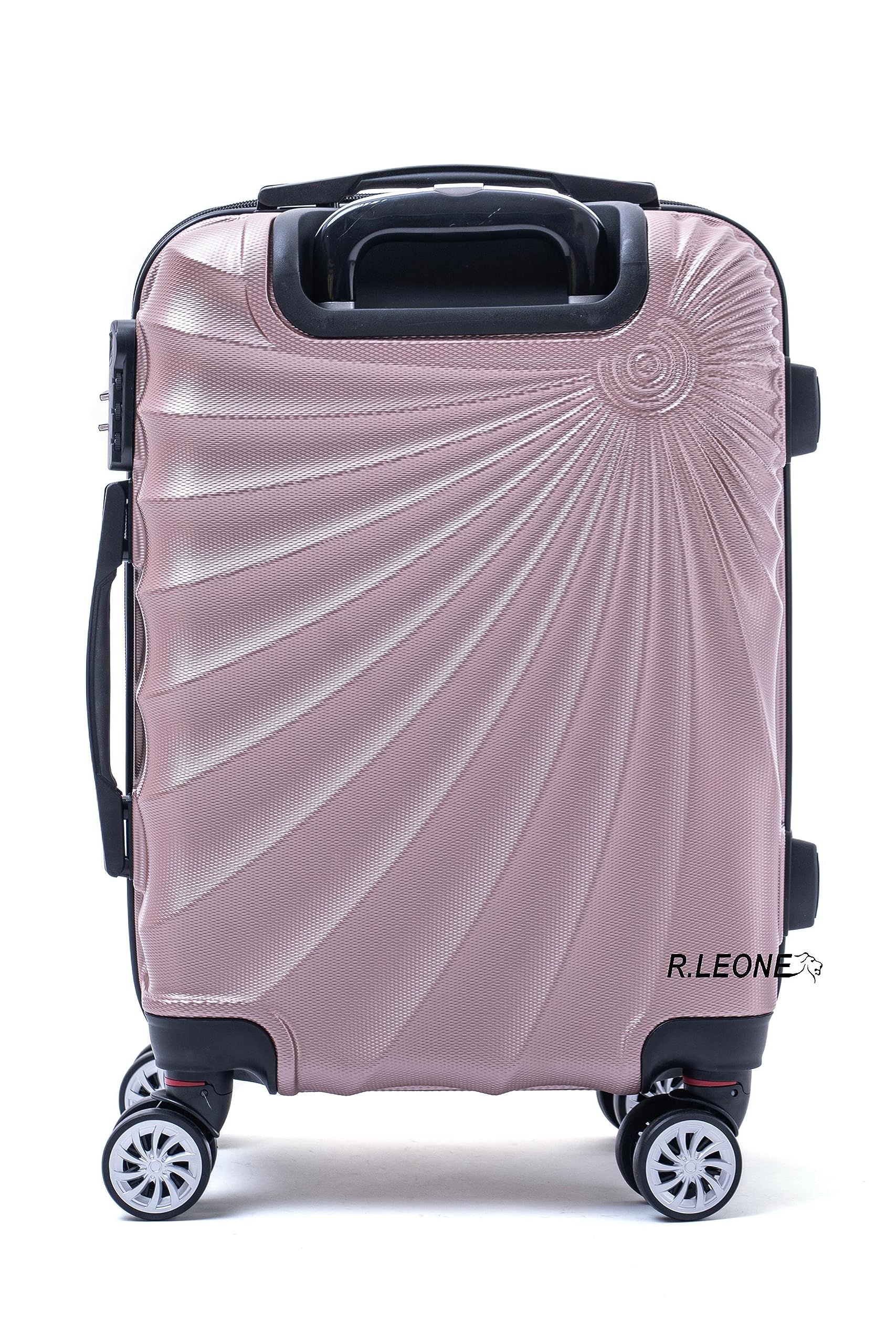 R.Leone Valigia da 1 pezzo Fino a Set 4 Trolley Rigido grande, medio, bagaglio a mano adatto Ryanair 55x40x20cm e beauty case 8 ruote in ABS 2092 (Rose gold, Set 4 XS S M L)