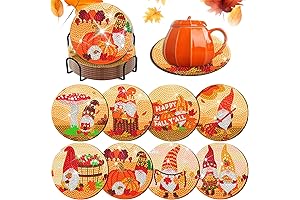 8-Piece Fall Gnome Diamond Art Coasters with Holder