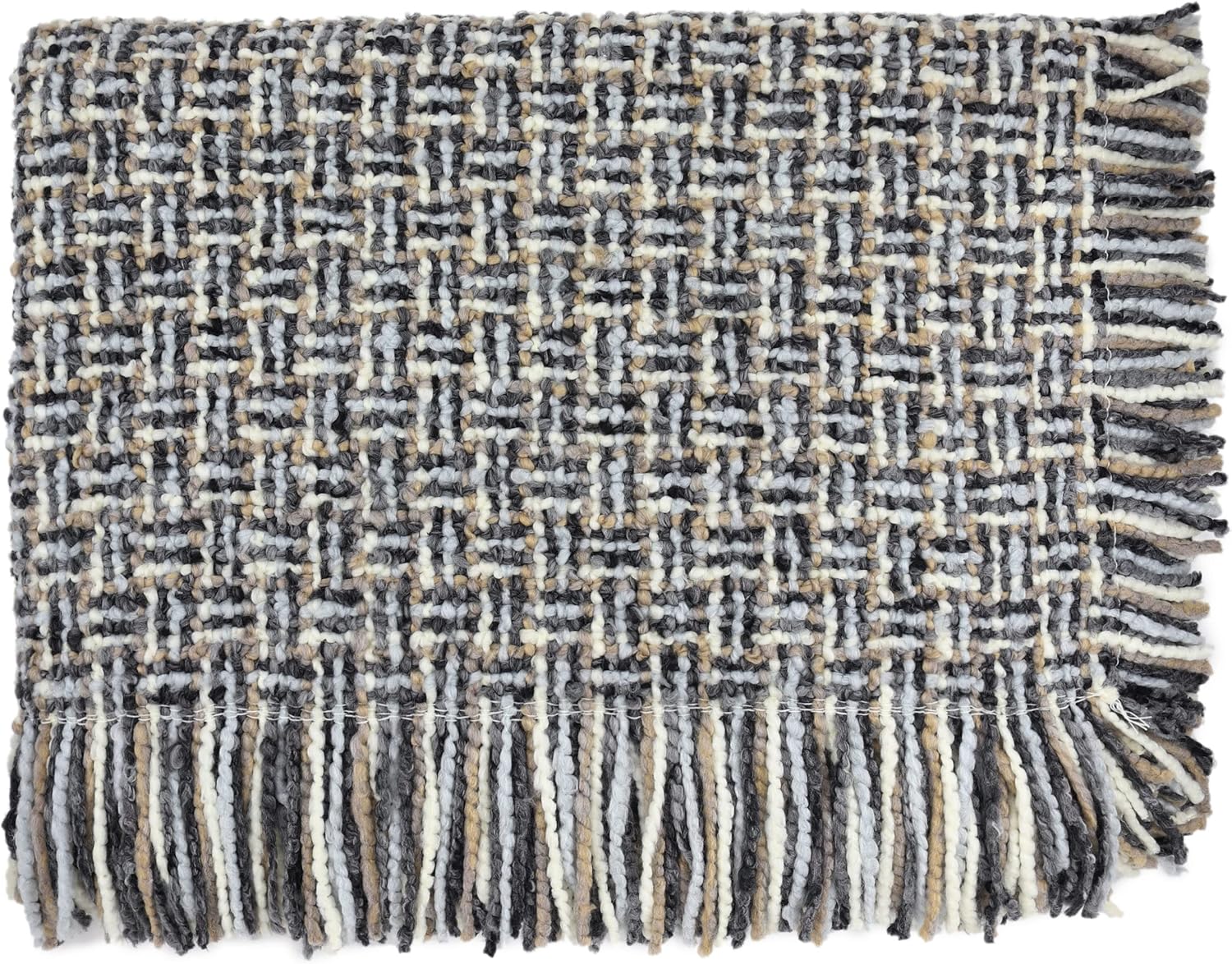 Athena Fossil Woven Soft and Warm 4 Sided Fringe Throw Blanket, 72-inch Length, Living Room or Bedroom Decoration