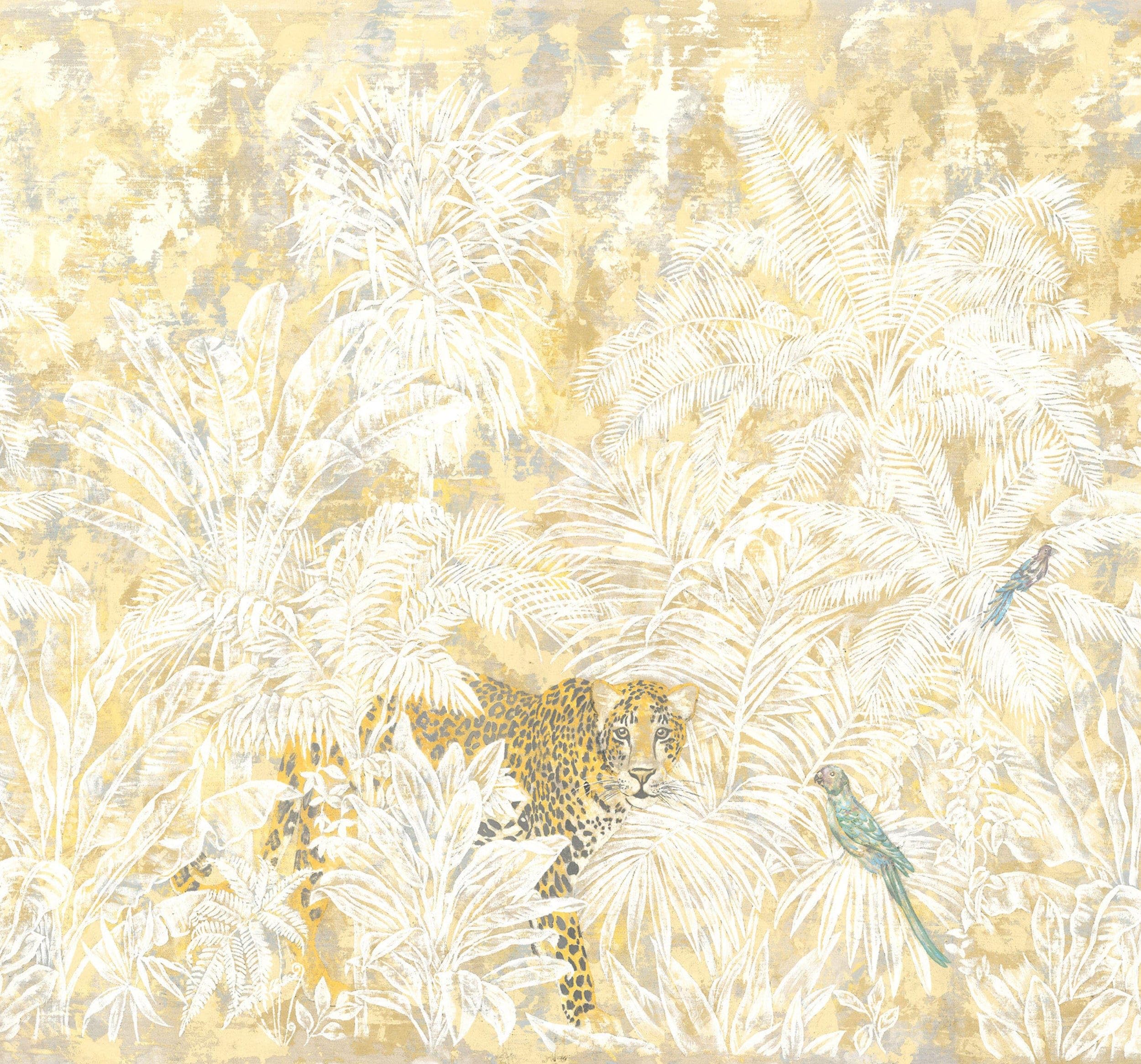 Komar Jungle Maze Non-Woven Photo Wallpaper for Living Room Bedroom, Decoration, Jungle, Gold, Plant