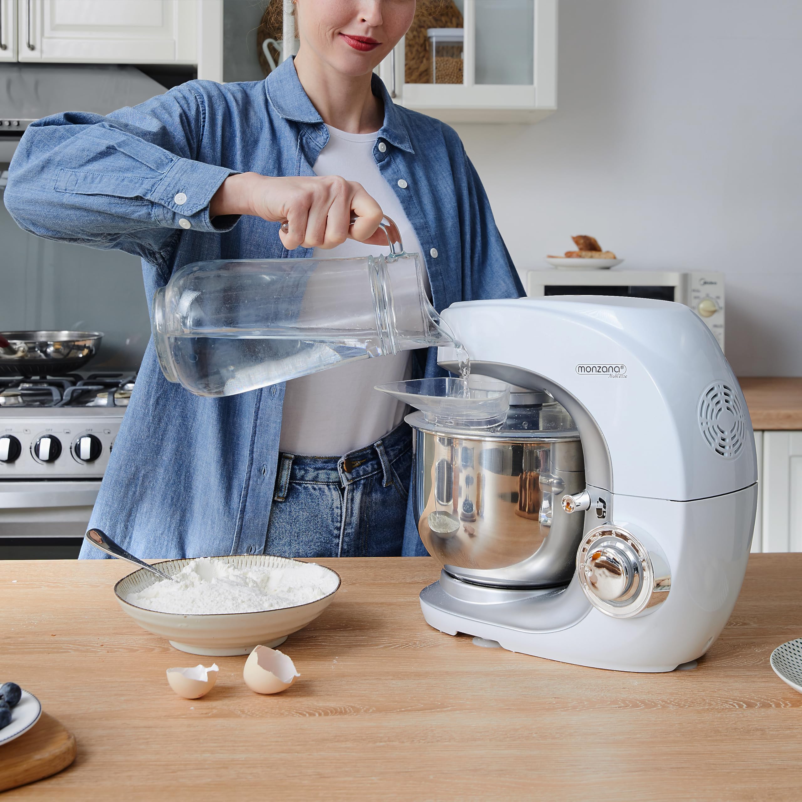 MONZANA® Batidora Amasadora 4,5L Accesorios Robot de Cocina Completo 7 Velocidades Acero Inoxidable Repostería Diseño Retro Postres Tartas 1000W