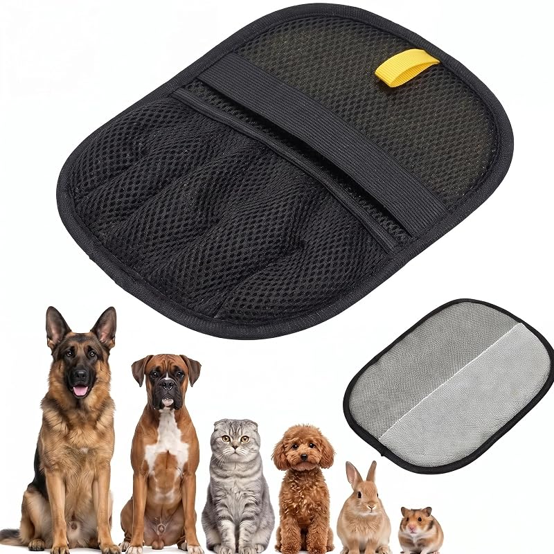 Luva Dupla Face Removedora de Pelos para Cães HamInWay com Malha Reforçada, Preta/Amarela