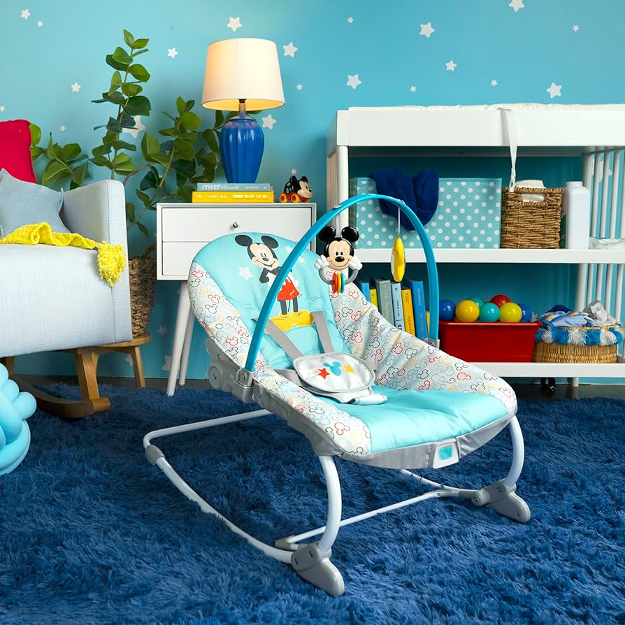 Disney - R&amp;Rmama Infant to toddler rocker with vibrations and removable toy bar.