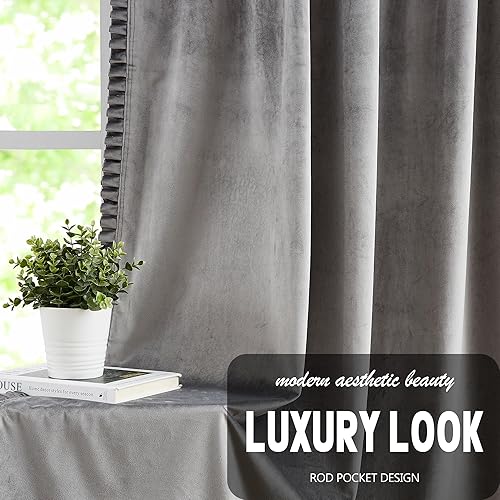 Miniatura 5 de Cortinas opacas de terciopelo gris 85% con volantes de 84 pulgadas, 2 paneles, juego de tratamiento de ventana sólido para oscurecer la habitación,