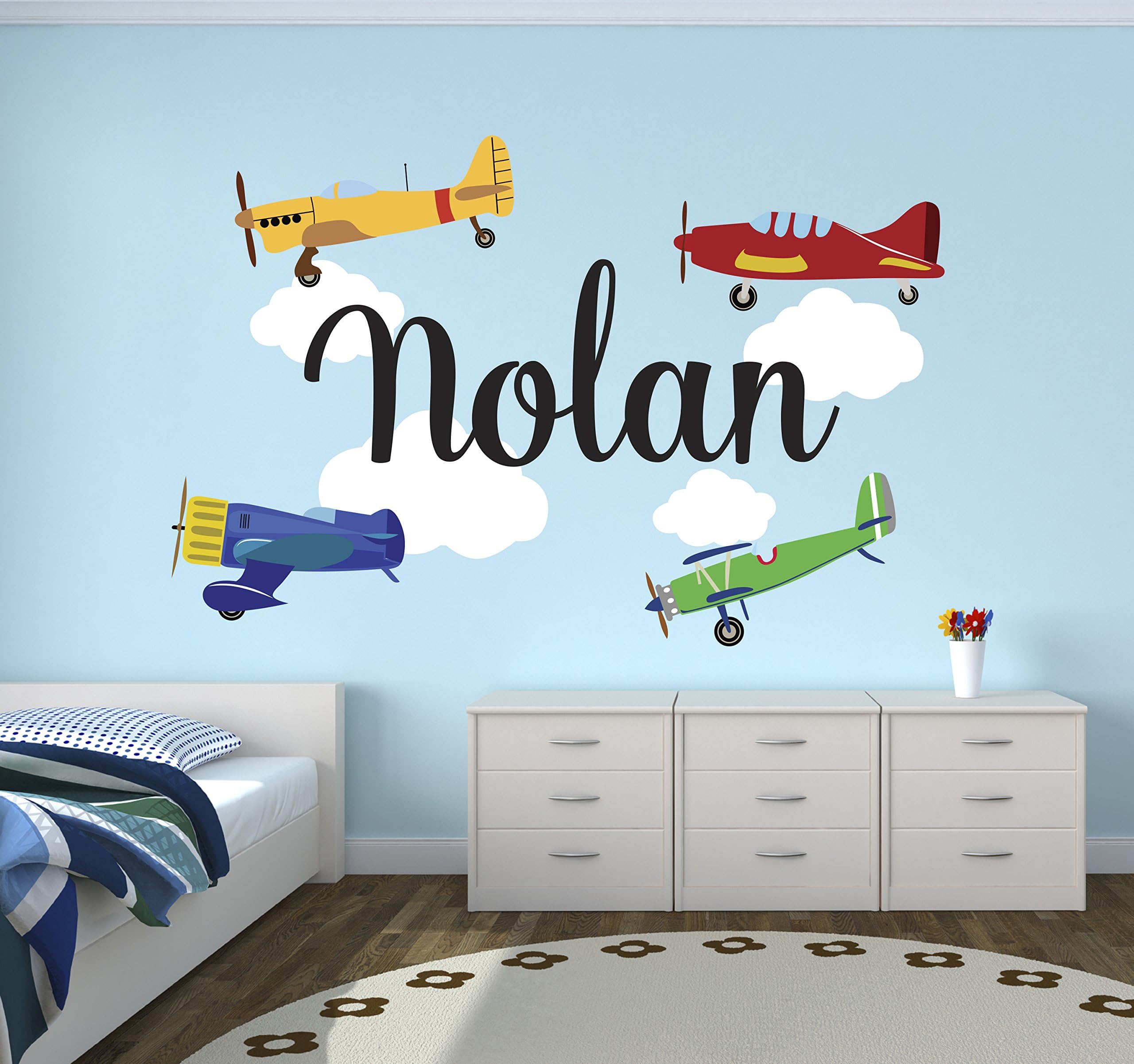 Personalized Airplanes Name Wall Decal Baby Boy Room
