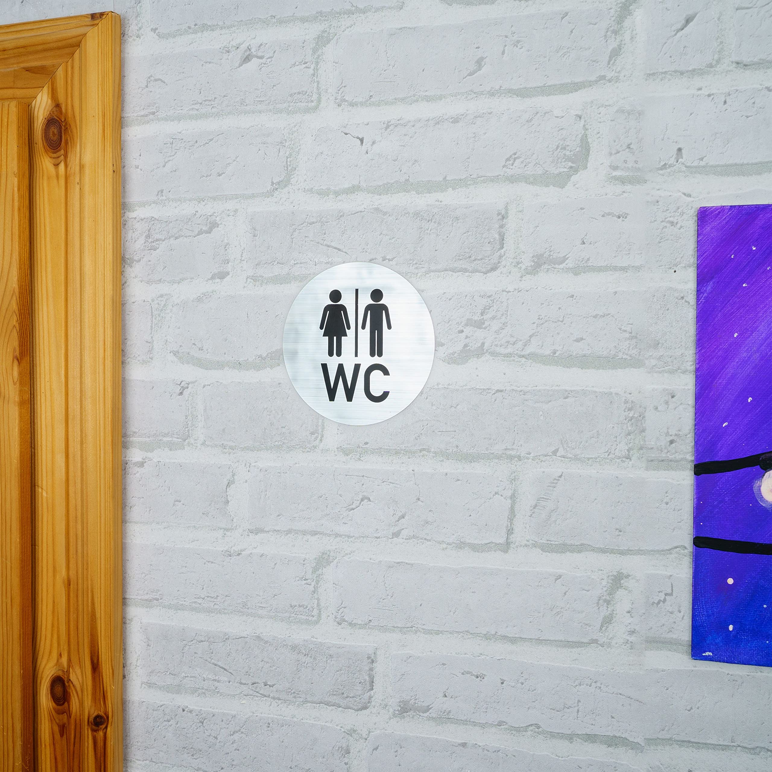 WC Schild Damen Aus Aluminium - Selbstklebend, Ø 100 Mm, 0,6 Mm Dick, Für Badezimmertüren