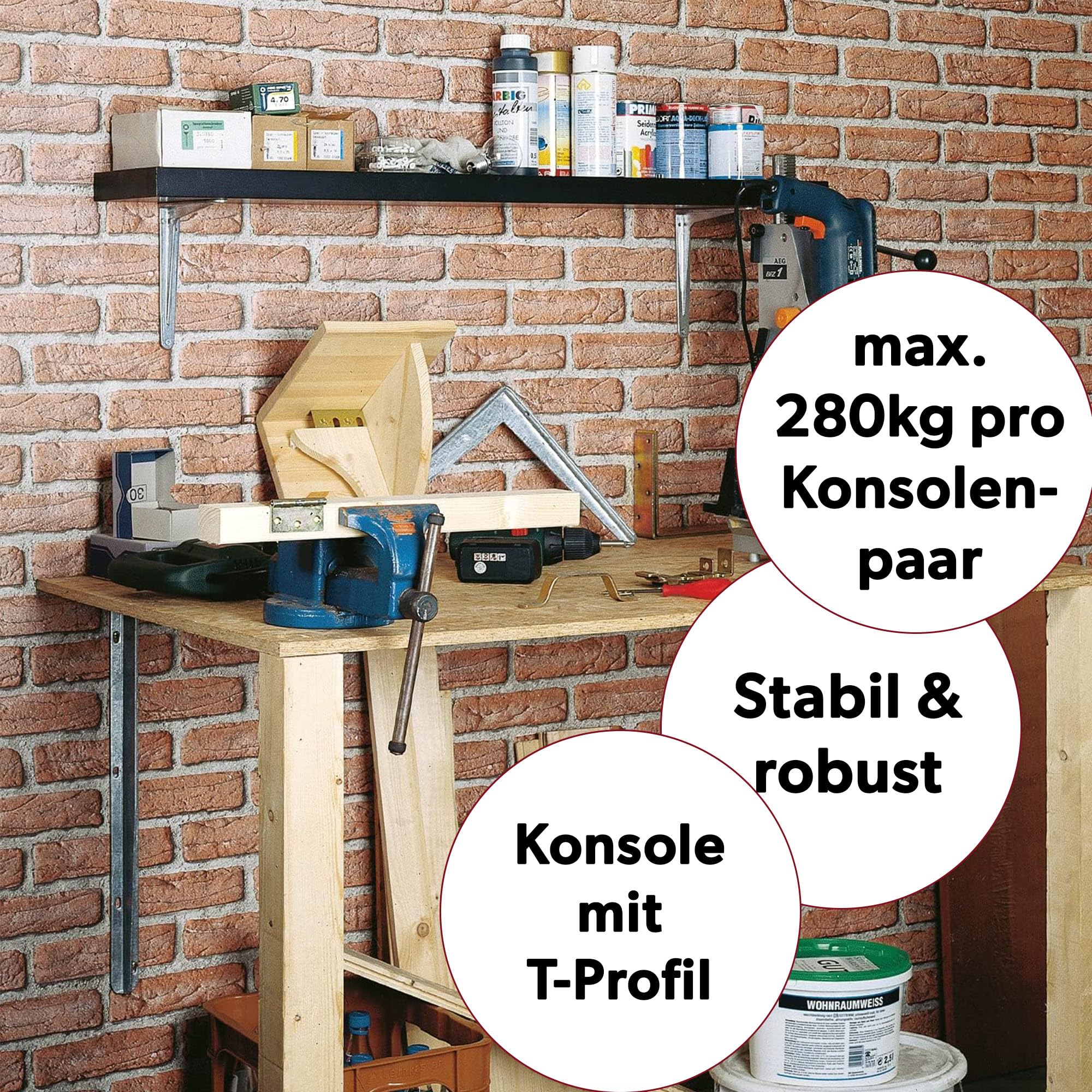 siwitec Profil-Konsole 450 x 500 mm aus Aluminium im 2er-Set, Regalwinkel mit 140 kg Traglast