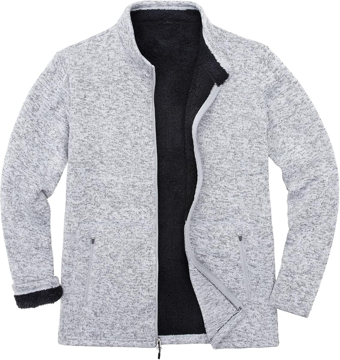 Bonnorth Men's Long Sleeve Sweater Fleece Jacket, Sherpa Lined Full Zip Windproof Outerwear with Zip Pocket