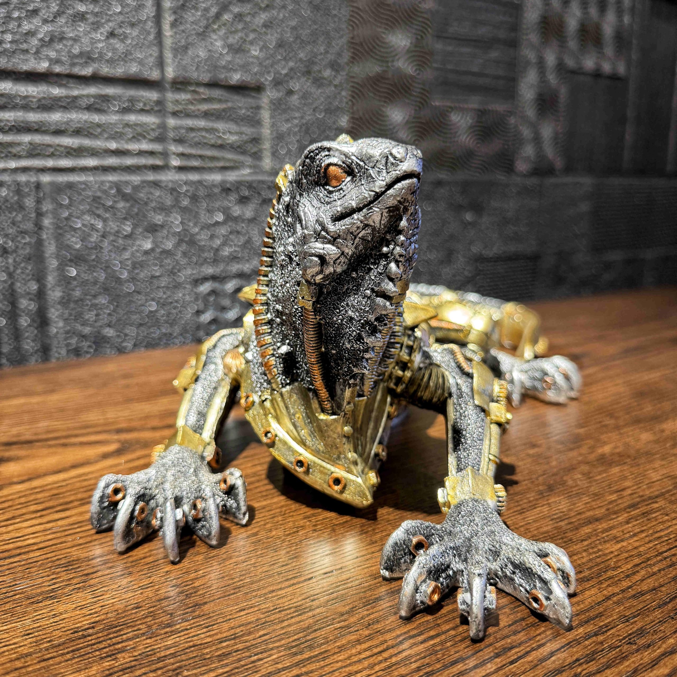 OUTOUR Steampunk Grüne Leguan-Statue aus Kunstharz, Cyborg, Eidechse, Sci-Fi-Sammlerstück, handbemalt, Wandkunst mit Zahnrädern, Heimdekoration, Männerhöhle, Geschenk