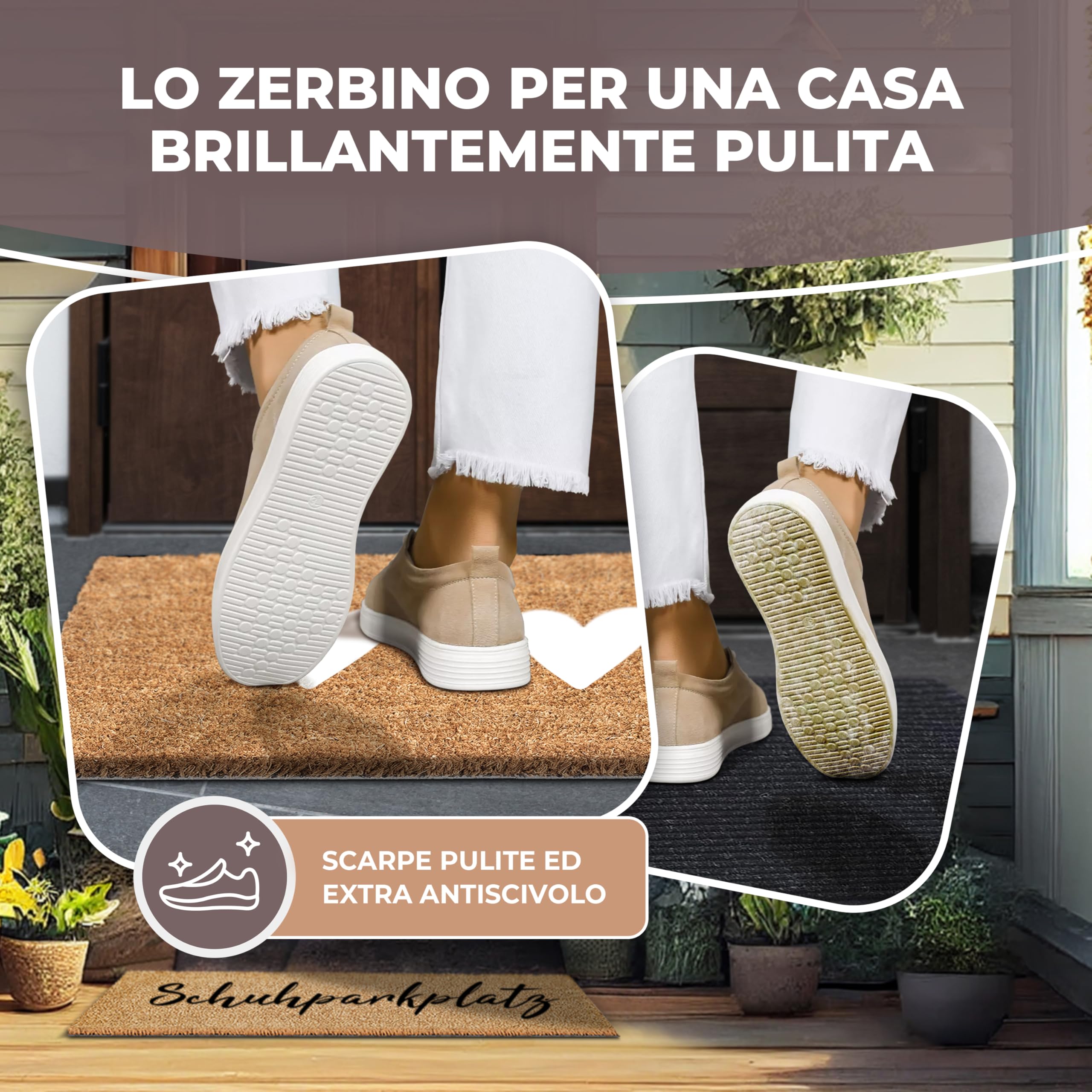 ElbFuchs® Zerbino in Cocco 75x25 cm | Cuori Bianchi | Extra Resistente e Antiscivolo | Zerbino Esterno e Interno Ingresso | Tappeto Spazzola in Cocco per Ingresso Esterno Stretto
