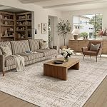 8x10 Zone lavable Rug pour salon Chambre Beige Vintage Tapis Low Pile Soft Thin Tapis Salon Détresse Oriental Non-dérapable Aspirateur Grand Rug de lancer pour salle à manger Cuisine