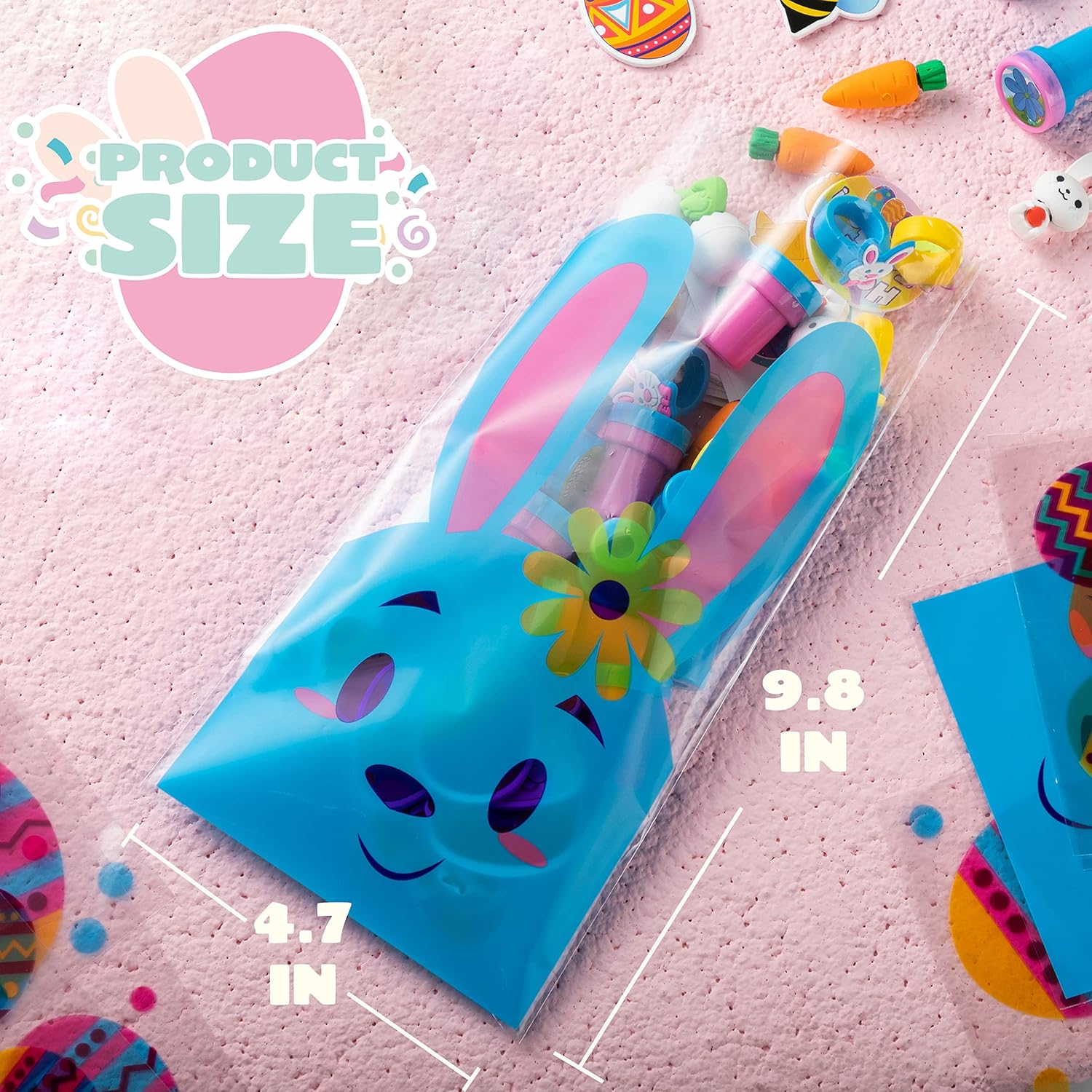JOYIN 72 Pcs Easter Party Favors Set, 12 Packs Assorted Goody Bags with Rings/Sticker, Foam Stickers, Stampers for Kids Gift, Easter Egg Hunt, Basket Stuffers