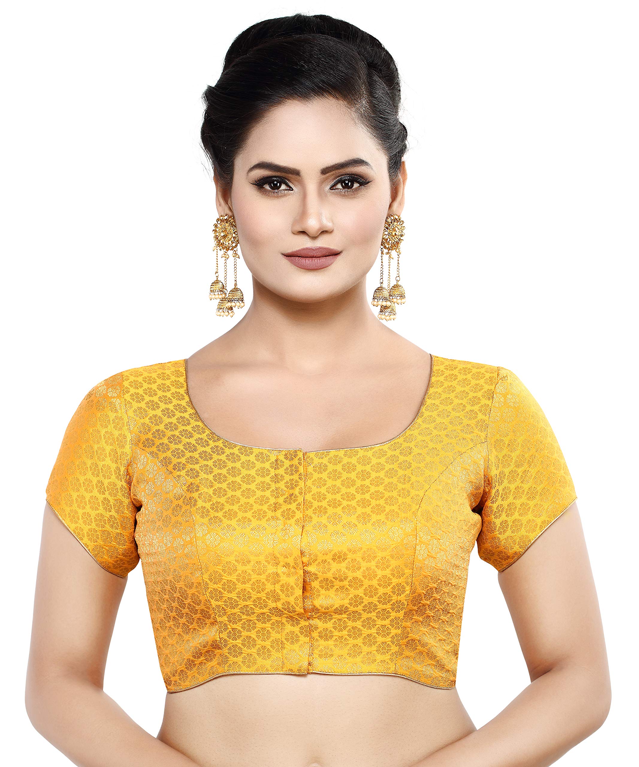 Madhu Fashion Women's Short Sleeves Banaras Brocade Readymade Saree Blouse