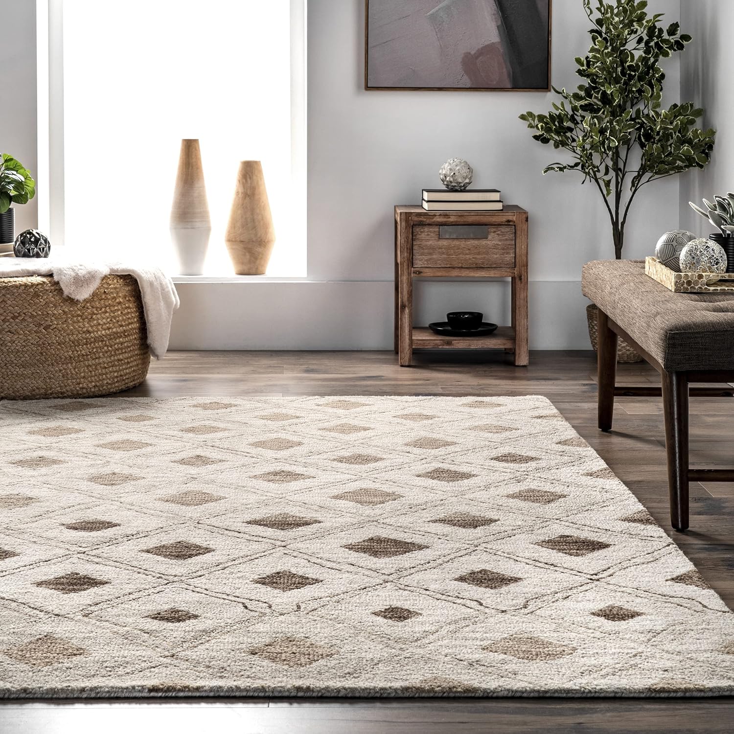 Rugs USA Coco Trellis Wool Area Rug, 2x8, Beige