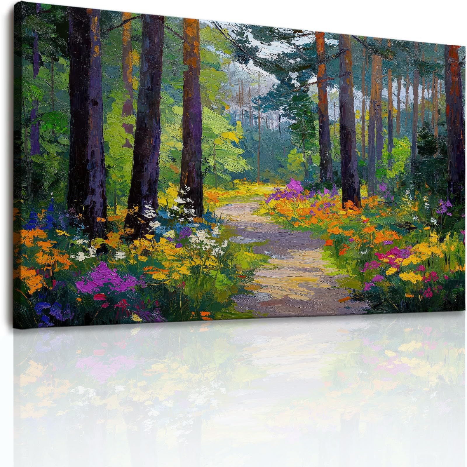 Generisch Cuadro sobre lienzo, 60 x 40 cm, para dormitorio, baño, decoración de pared, salón, salón, bosque, flores, murales, impresión artística pastoral, póster sin marco, multicolor
