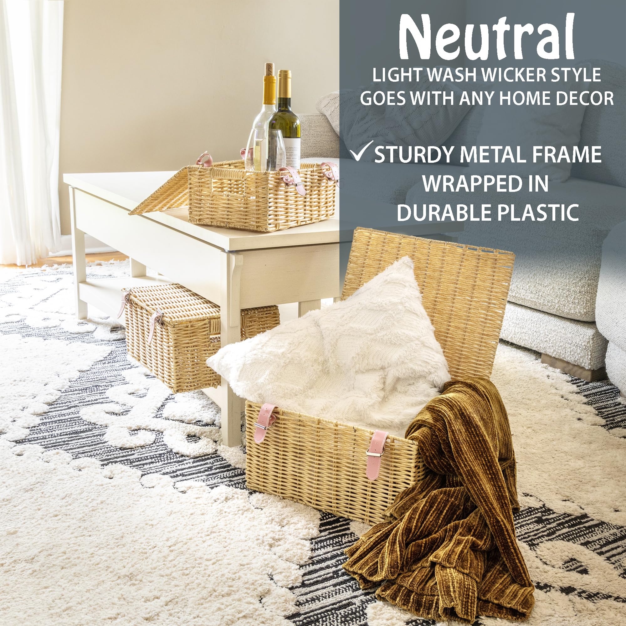 Wicker Storage Baskets with Lids – Set of 3 (Large, Medium, Small) for Organizing Clothes, Toys, Books – Stackable Basket with Lid for Bedroom, Nursery, and Home Decor