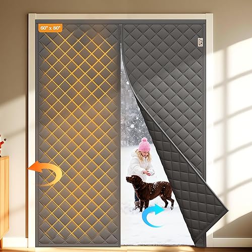 Yotache Magnetic Thermal Insulated Door Curtain Fits 60 x 80 inch Doors, Curtain Size 62" x 82" Weatherproof Oxford Material Screen Door Covers Keep